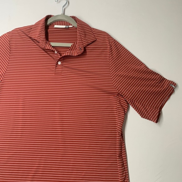 Kjus Men Polo Shirt XL Orange Striped Short Sleeve Golf UPF 50 Active Collared - Picture 3 of 13